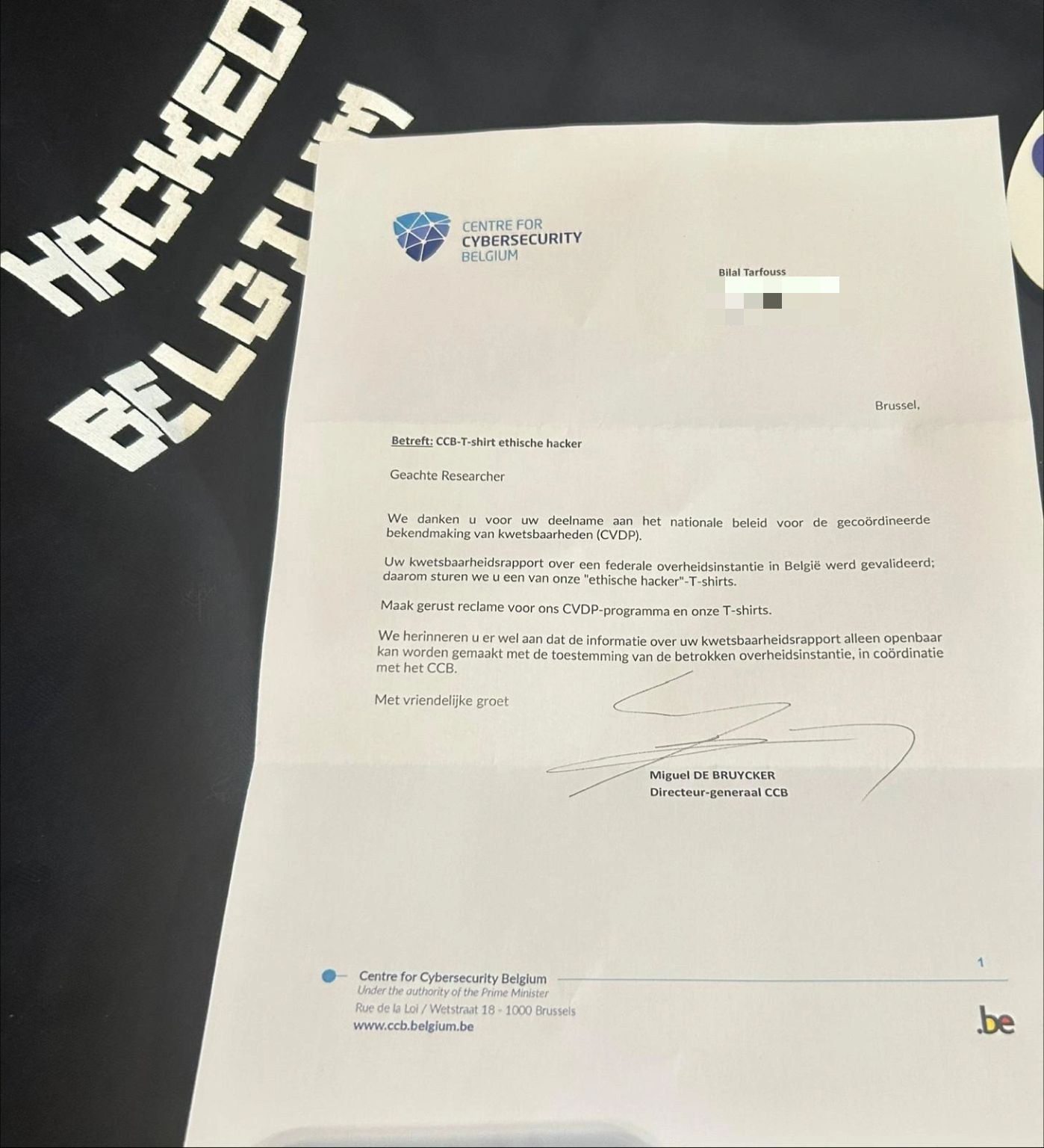 CCB acknowledgement letter