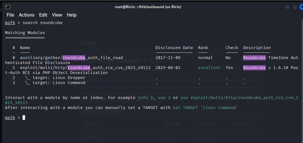 Metasploit module options